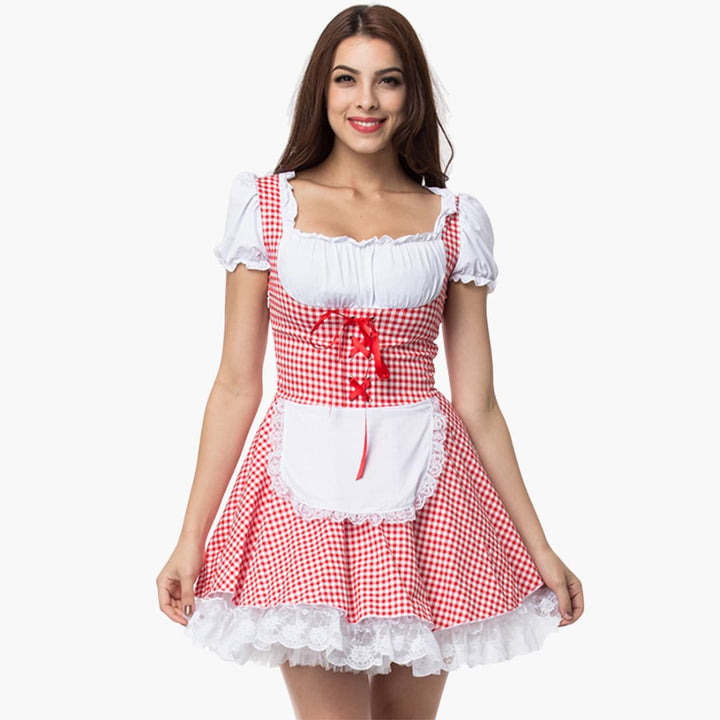Schulterfreies Karo Dirndl kleid für Damen - Oktoberfest 2025