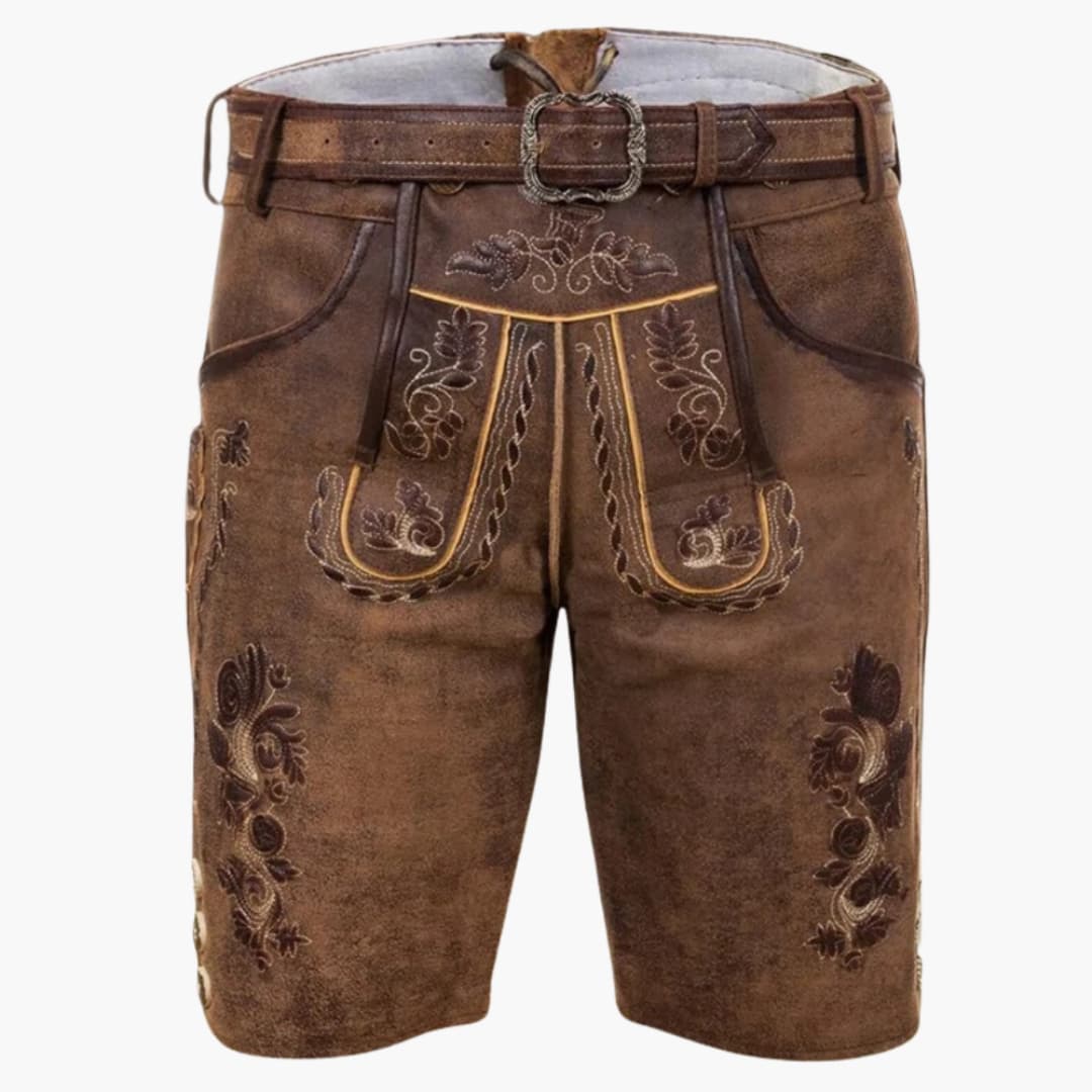 Herren Lederhose mit Stickerei und Seitenknöpfen - Oktoberfest 2025