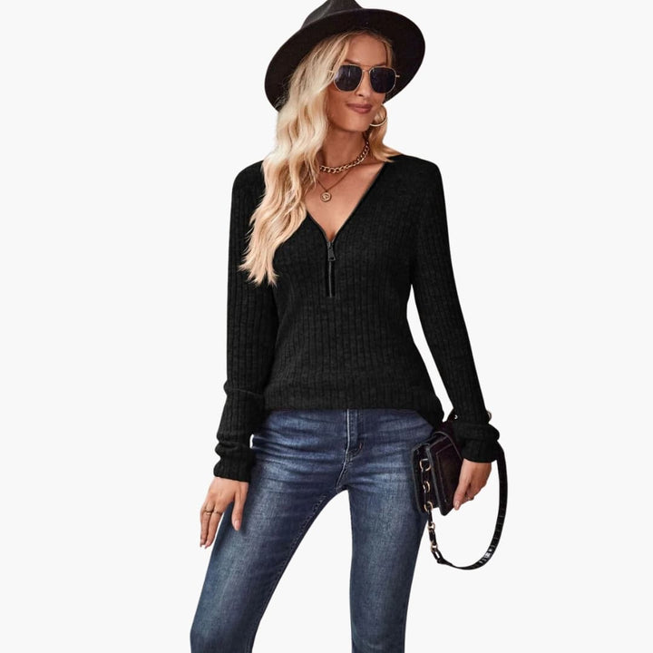 Damen pullover mit Reißverschluss und Rippstrickmuster