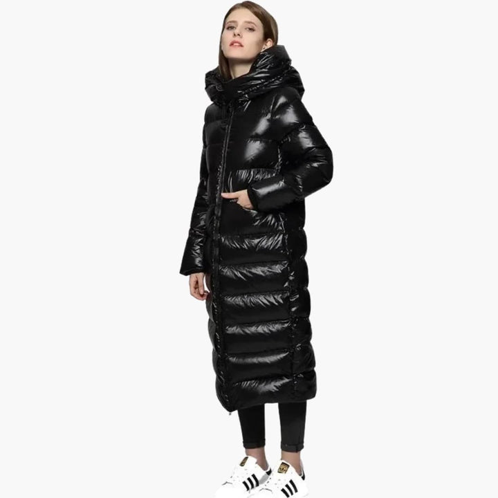 Damen Daunenjacke mit Kapuze und Reißverschluss in voller Länge