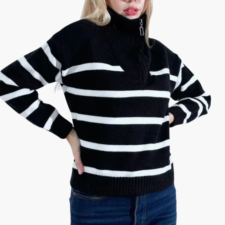 Damen Strickpullover mit Reißverschluss und hohem Kragen