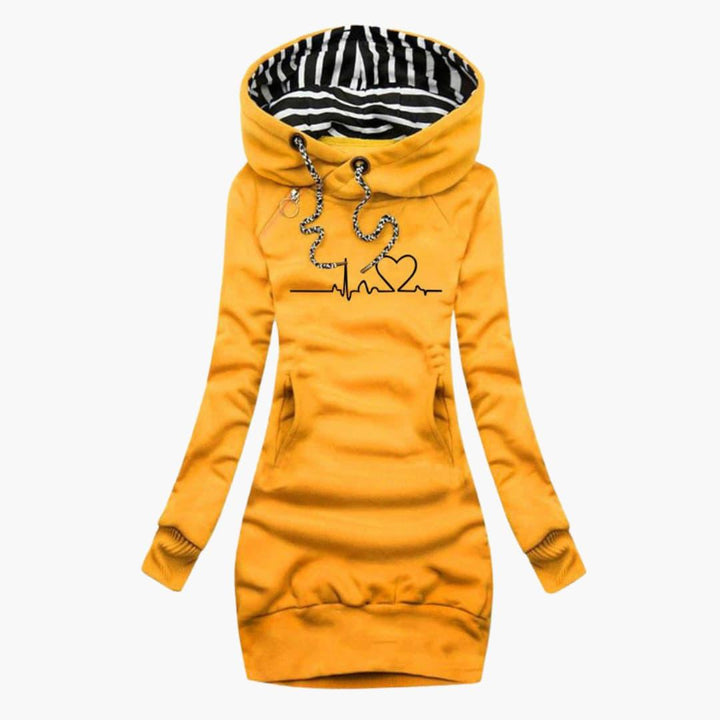 Gemütliches Pulloverkleid mit Herzschlag-Print für Damen - SchmiedeMode