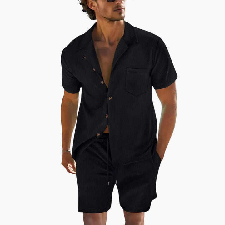Herren Sommer Set mit Kurzarmhemd und Kordelzug Shorts
