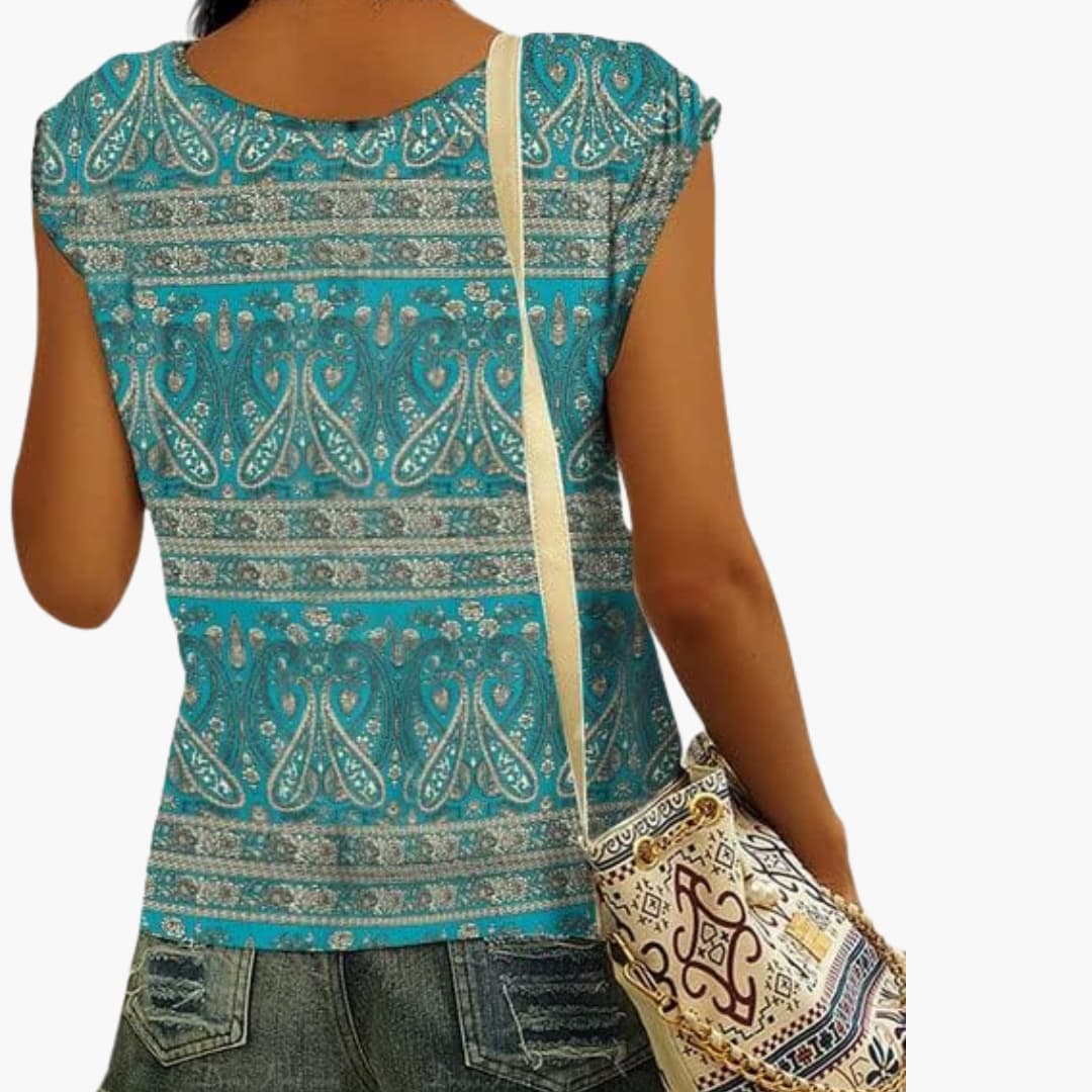 Damen V-Ausschnitt Shirt mit Cap-Ärmeln für den Sommer