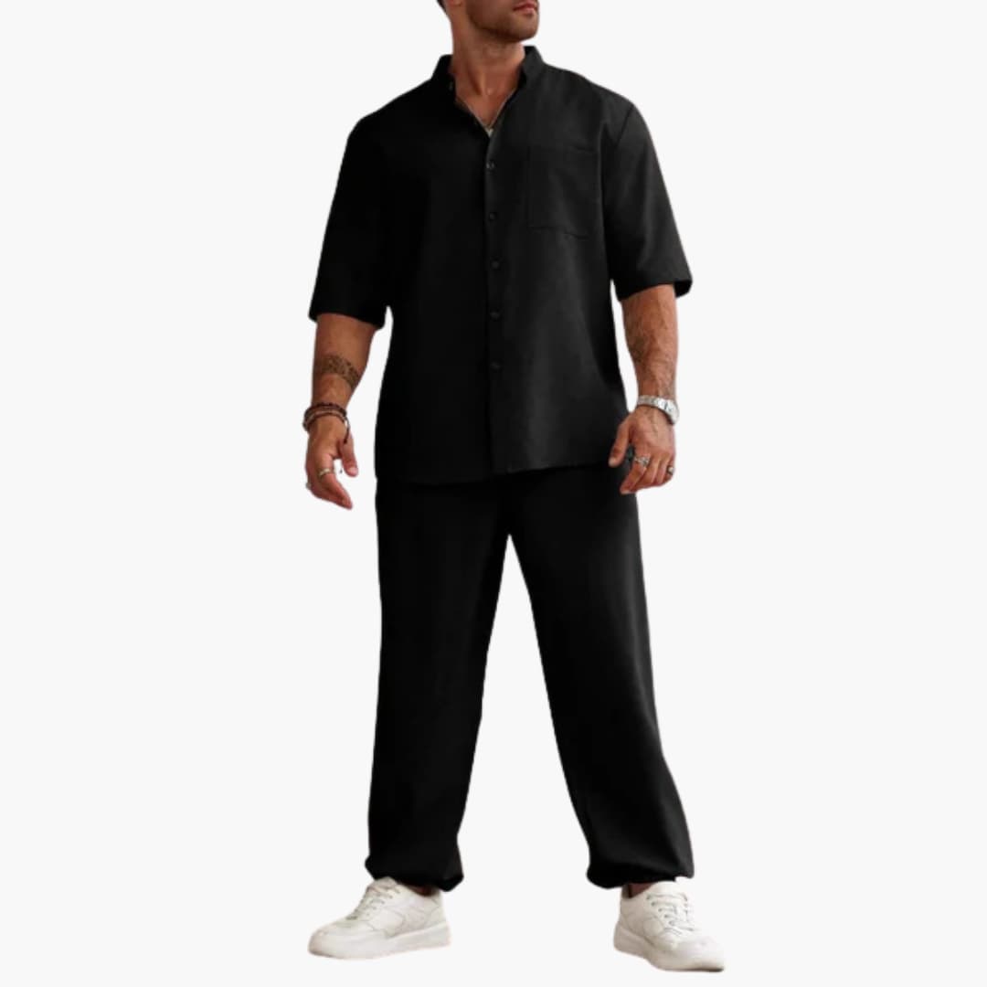 Herren Set mit Kurzarmhemd und langer Hose für Sommer