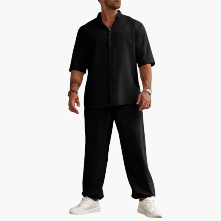 Herren Set mit Kurzarmhemd und langer Hose für Sommer
