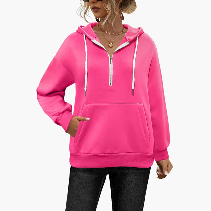 Damen Hoodie mit Halb Reißverschluss und Kängurutasche