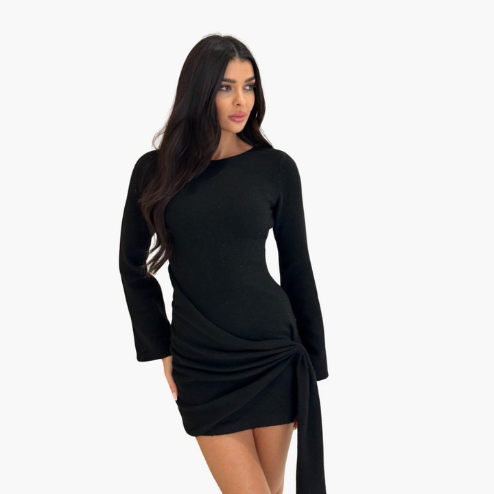 Schwarzes Kleid mit Knotendetail für Damen – Elegant & Modern