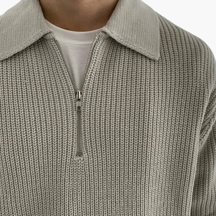 Herren Pullover mit Viertelreißverschluss und Rippenmuster