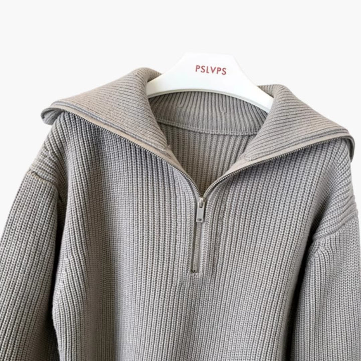 Damenpullover mit Reißverschluss-Ausschnitt und gerippter Oberfläche