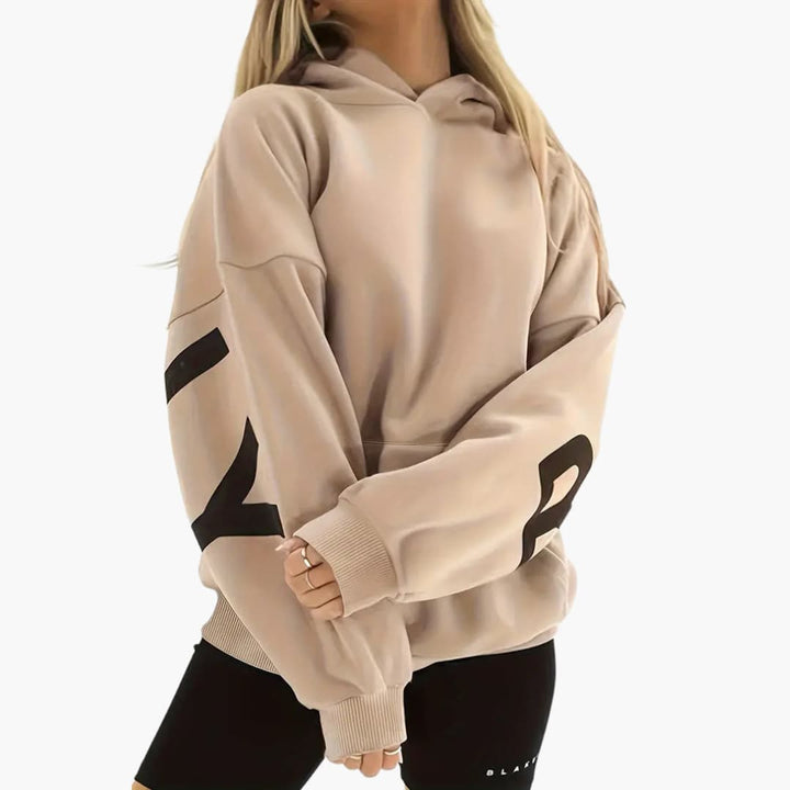 Damen Kapuzenpullover mit Aufdruck langen Ärmeln und Vordertasche