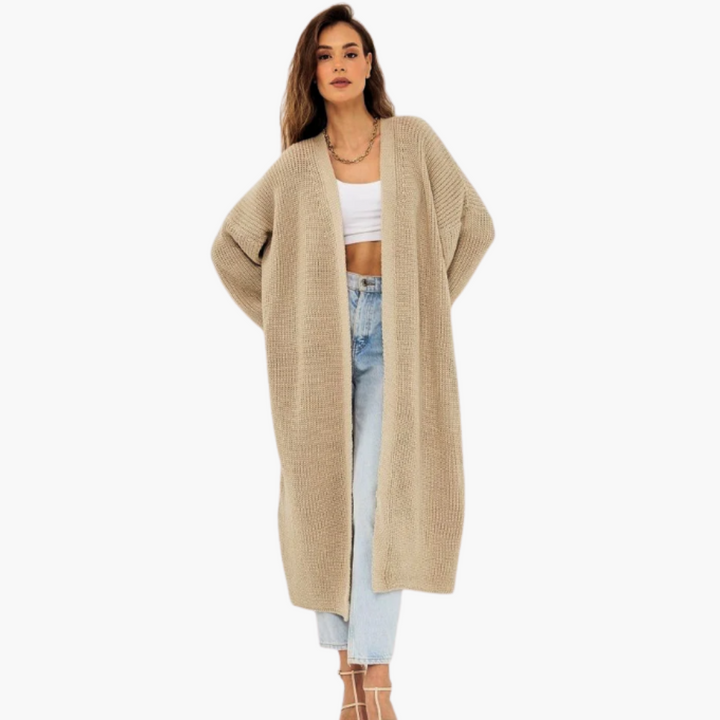 Langer Damen Strickjacke mit offener Vorderseite