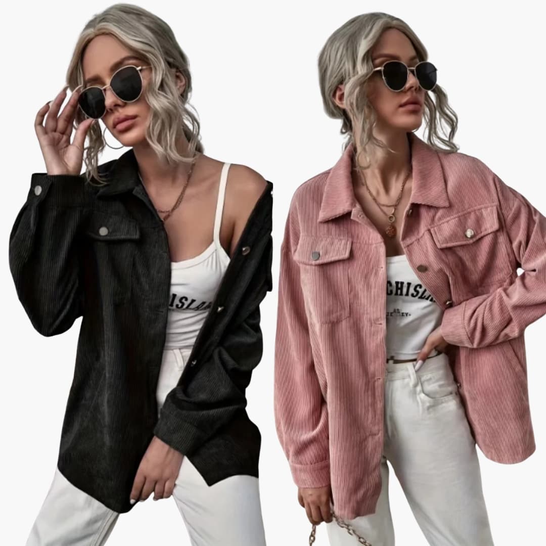 Damen Cordjacke mit Kragen und Fronttaschen