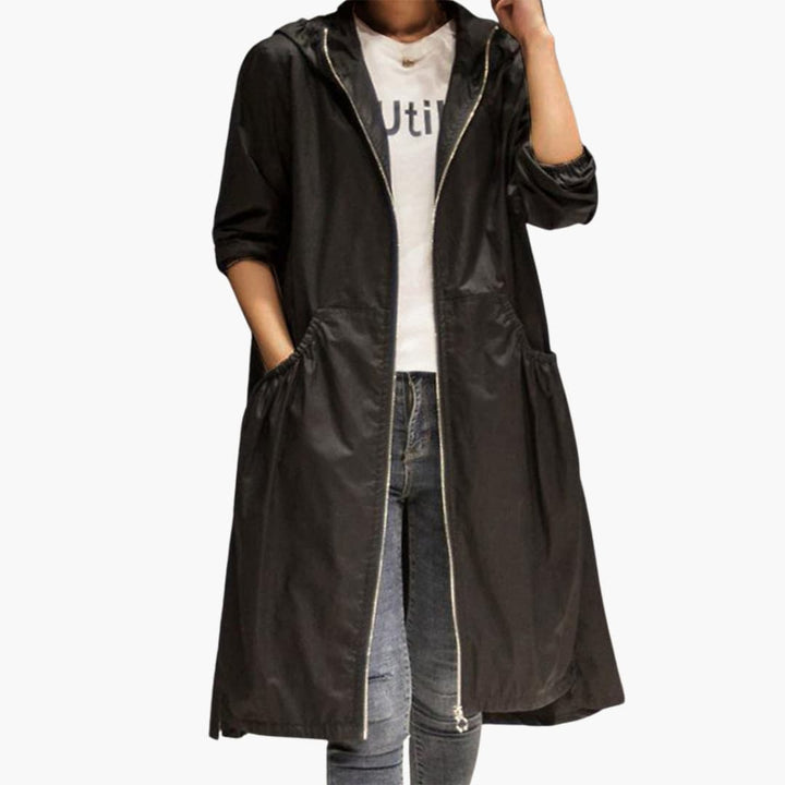 Langer Trenchcoat mit Kapuze für Damen