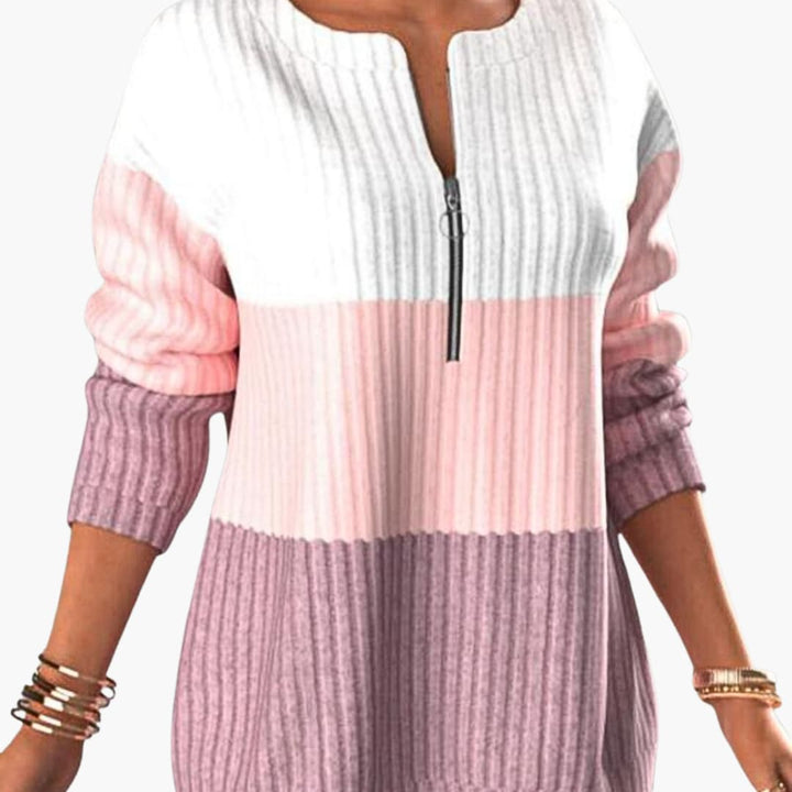 Damen pullover mit Reißverschluss Ausschnitt und Rippoberfläche