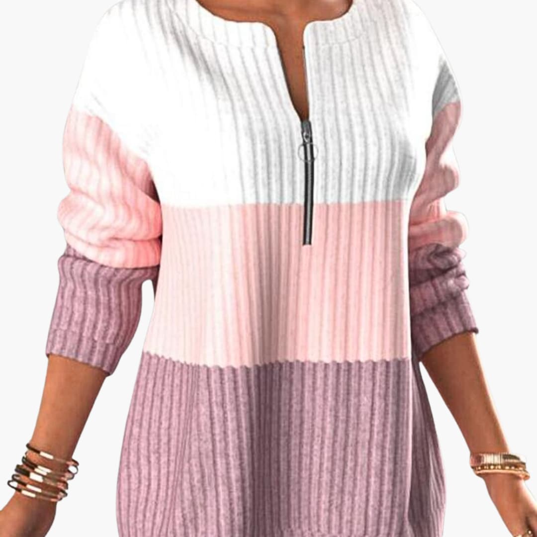 Damen pullover mit Reißverschluss Ausschnitt und Rippoberfläche