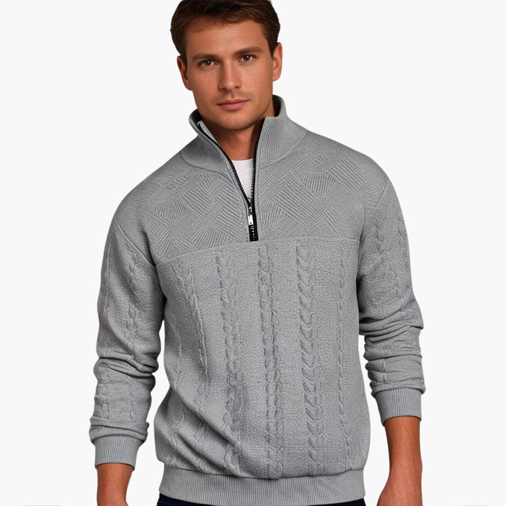 Herren pullover mit Reißverschluss-Ausschnitt und Zopfmuster Oberfläche