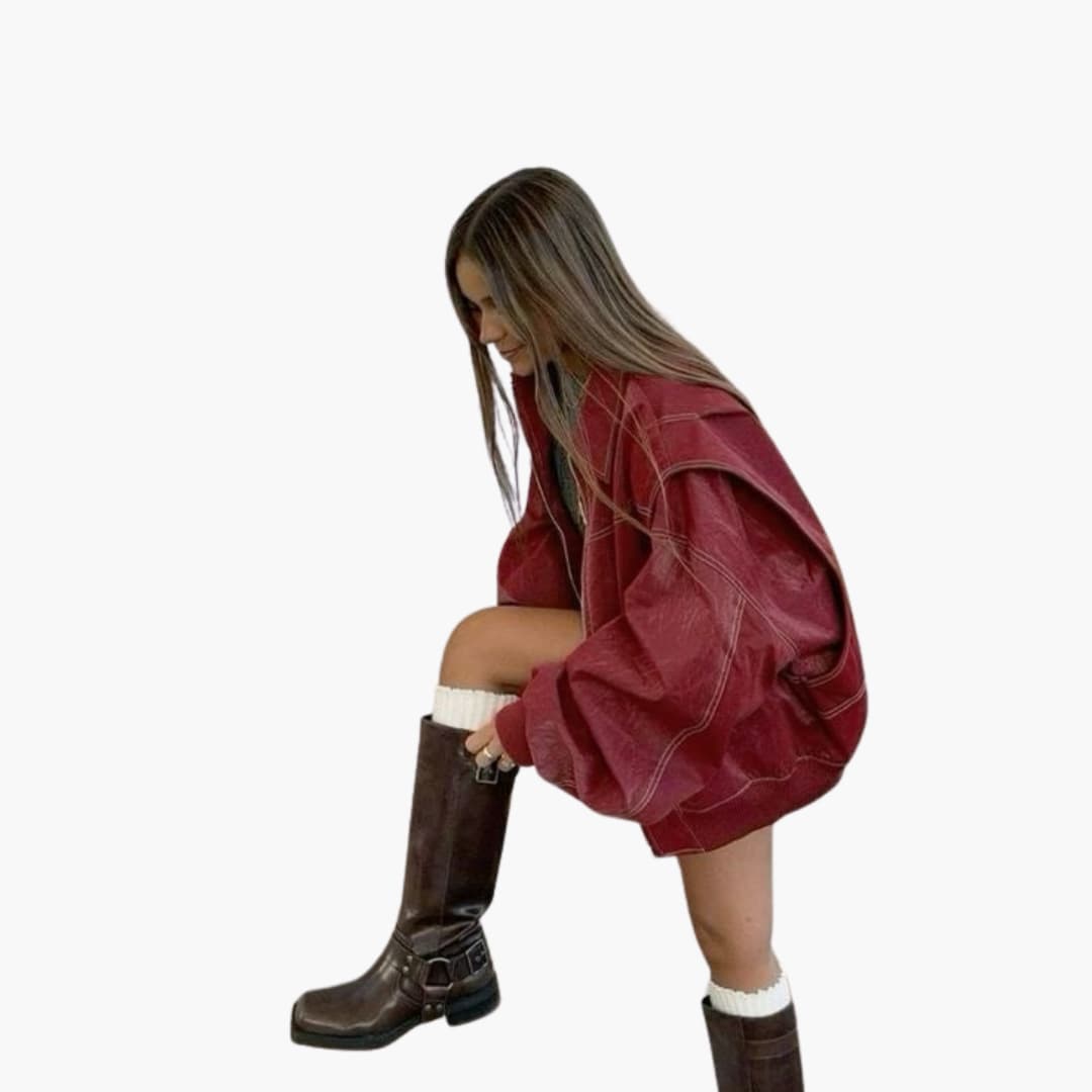 Damen Oversized Jacke mit langen Ärmeln und Kontrastnähten