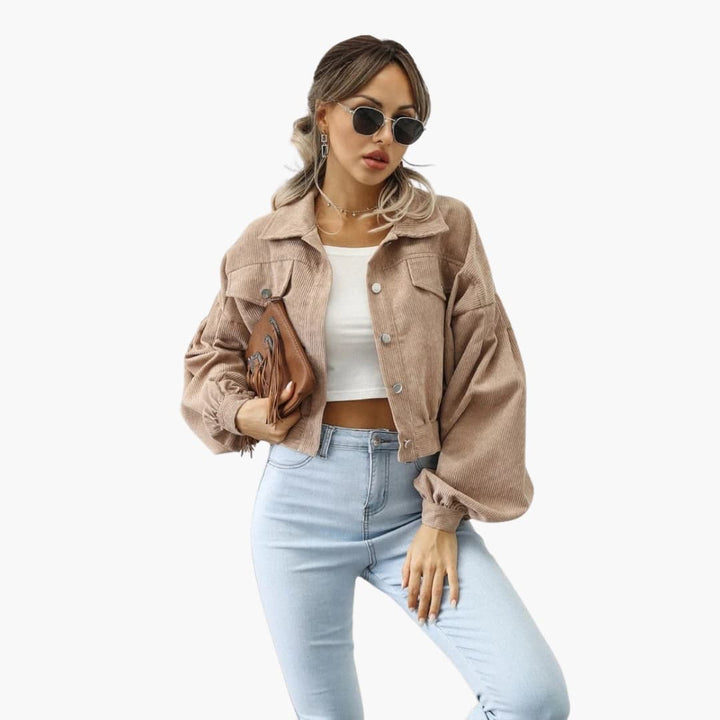 Damen Cordjacke mit Knopfverschluss und langen Ärmeln