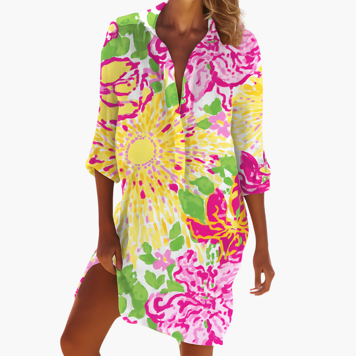 Damen-Hemdkleid mit langen Ärmeln und Knopfleiste