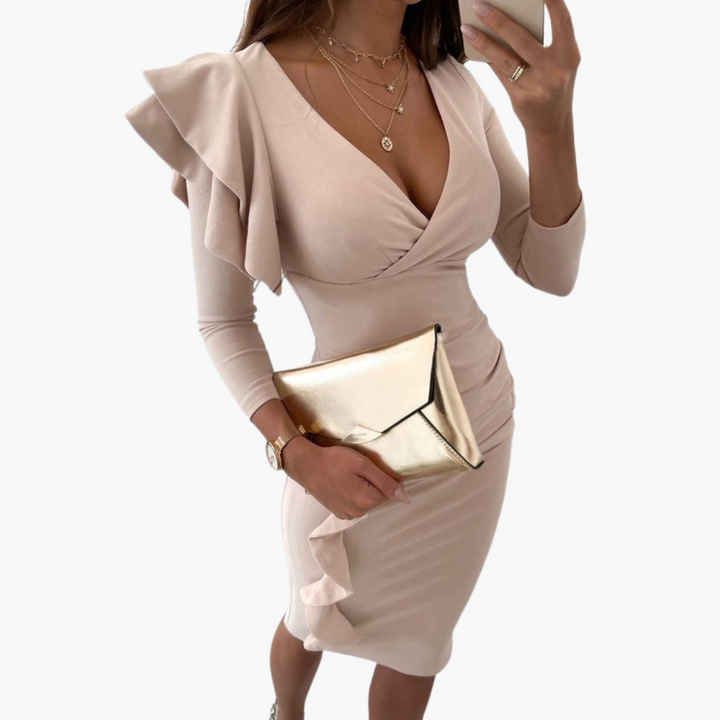 Stylisches Rüschenkleid mit V-Ausschnitt für Frauen - SchmiedeMode