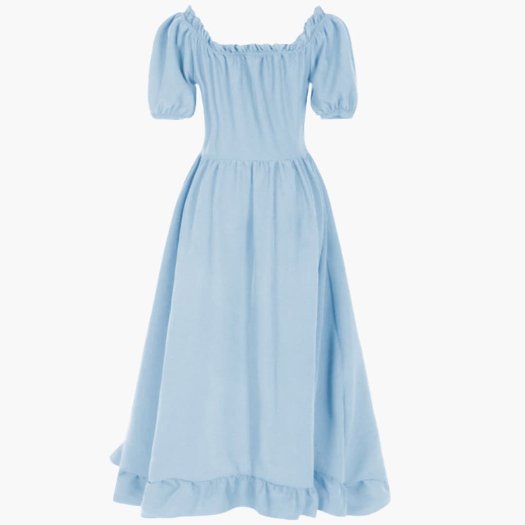 Damen Midikleid mit Puffärmeln und Rüschensaum