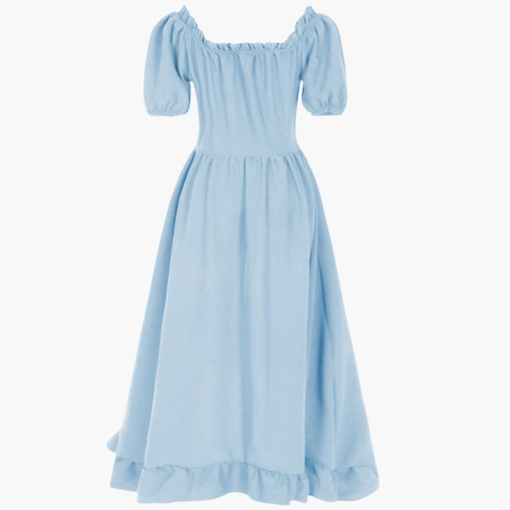 Damen Midikleid mit Puffärmeln und Rüschensaum