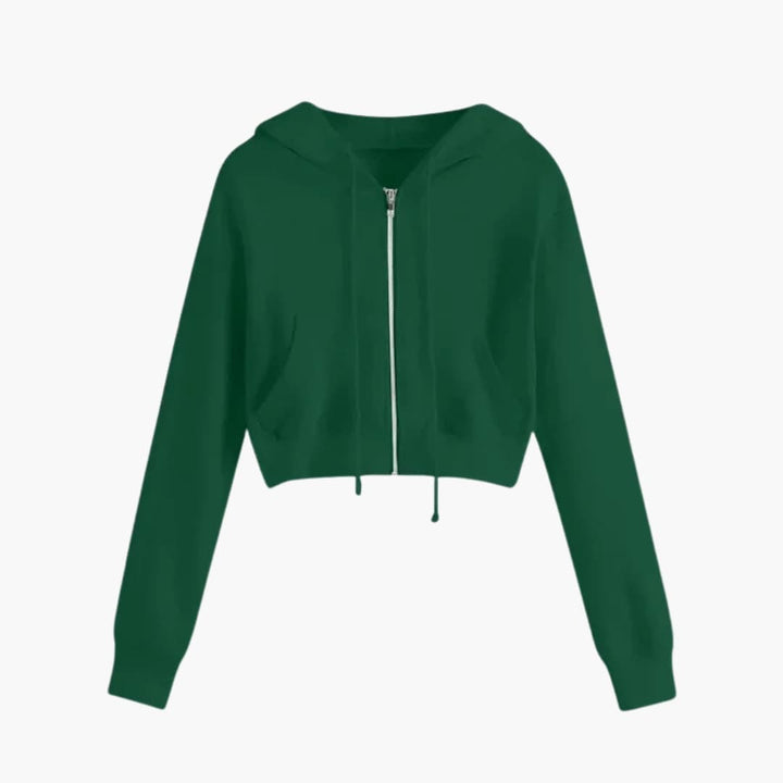 Damen Cropped Kapuzenjacke mit Reißverschluss und Kordelzug