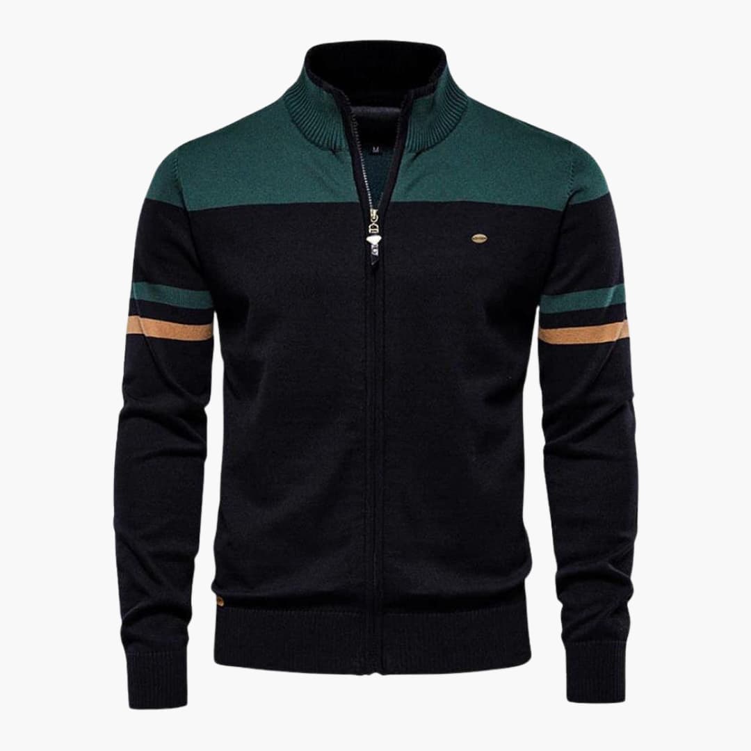 Herren Strickjacke mit Reißverschluss und geripptem Saum