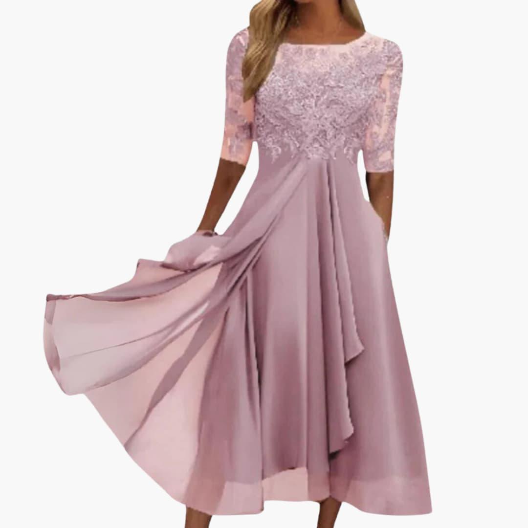 Abendkleid mit Spitzenoberteil für Damen – elegant & fließend - SchmiedeMode