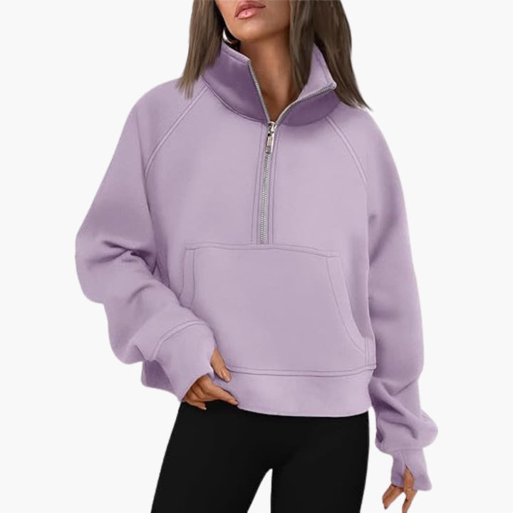 Damen-Sweatshirt mit Reißverschluss-Ausschnitt und Kängurutasche
