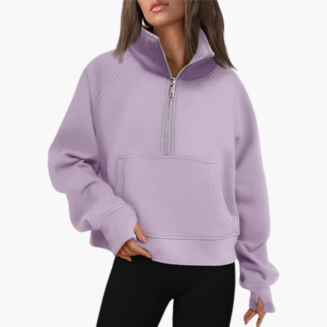 Damen-Sweatshirt mit Reißverschluss-Ausschnitt und Kängurutasche