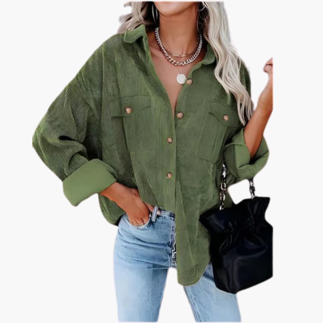 Damen Cord Hemdjacke mit Knopfleiste und Taschen
