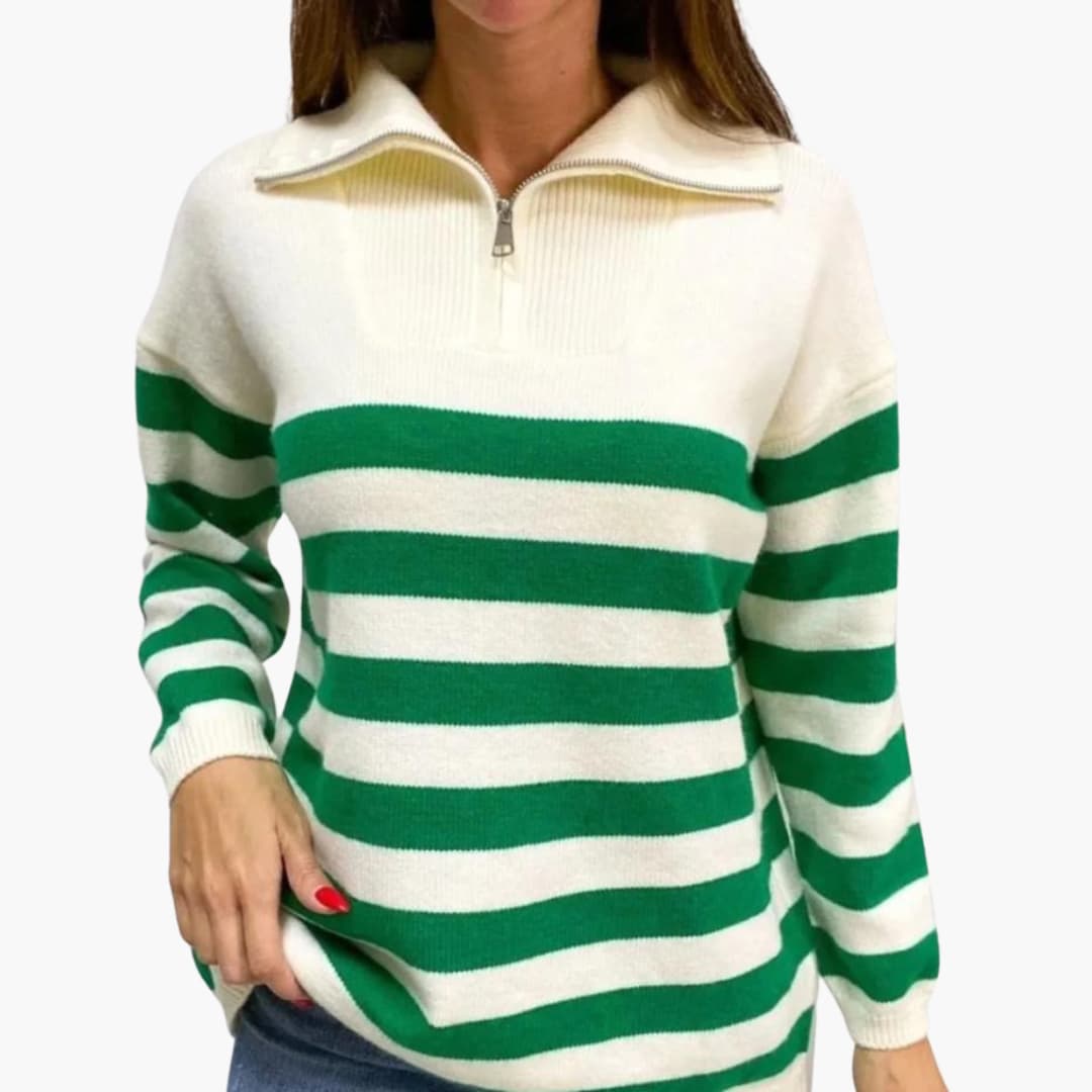 Gestreifter Reißverschluss Pullover für Damen mit Stehkragen