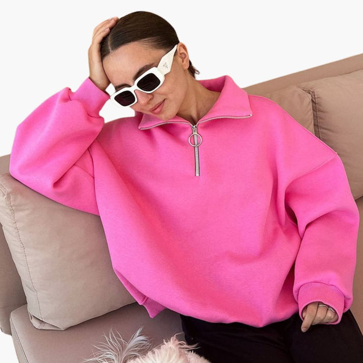 Damen Zip-Front Hoher Kragen Pullover Stilvoll