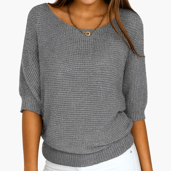 Damen Sommerstricktop mit halben Ärmeln und Rundhalsausschnitt