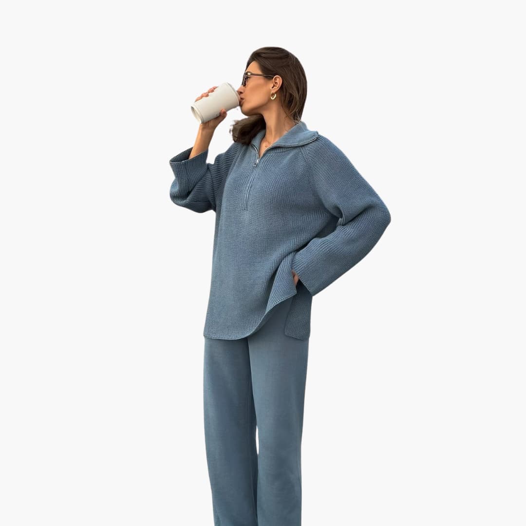 Damen Sweatshirt im Loose Fit mit Halbreißverschluss und weitem Ärmel