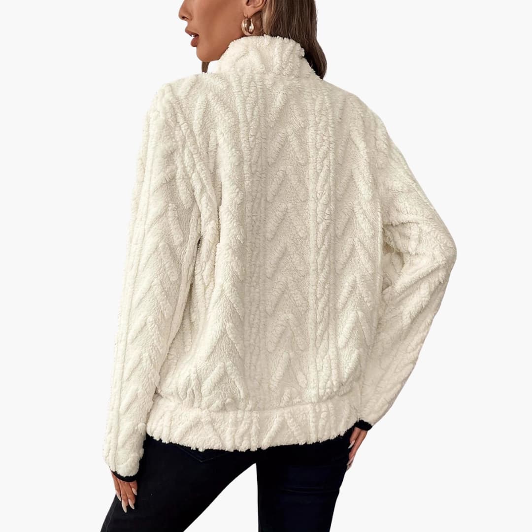 Damen Fleece Pullover mit halbem Reißverschluss und Seitentaschen