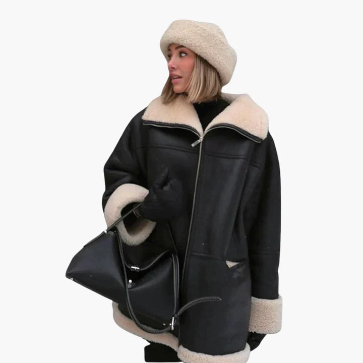 Damen Winterjacke mit breitem Kragen und Reißverschluss