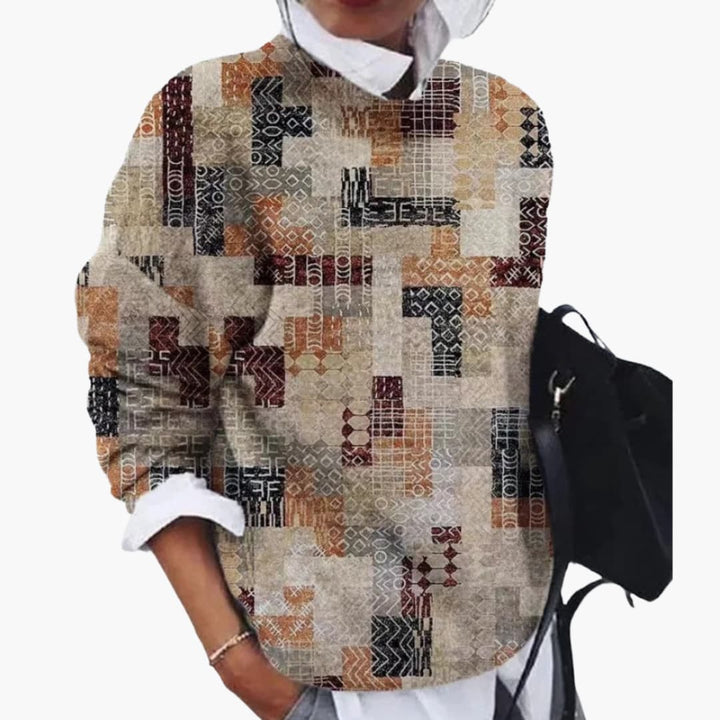 Damen pullover mit Rundhalsausschnitt und geometrischem Muster