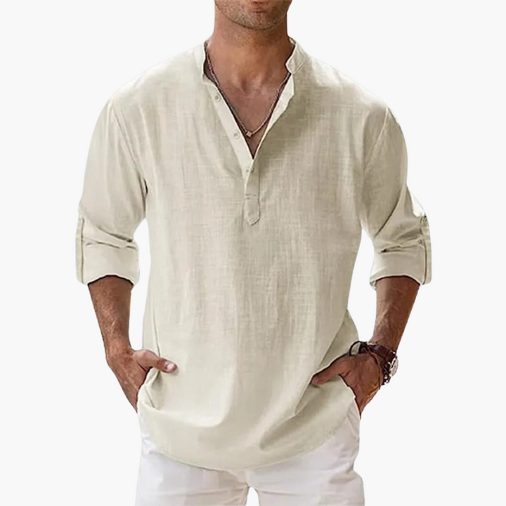 Lässiges Herren Leinenhemd – Langarm, Henley Stil