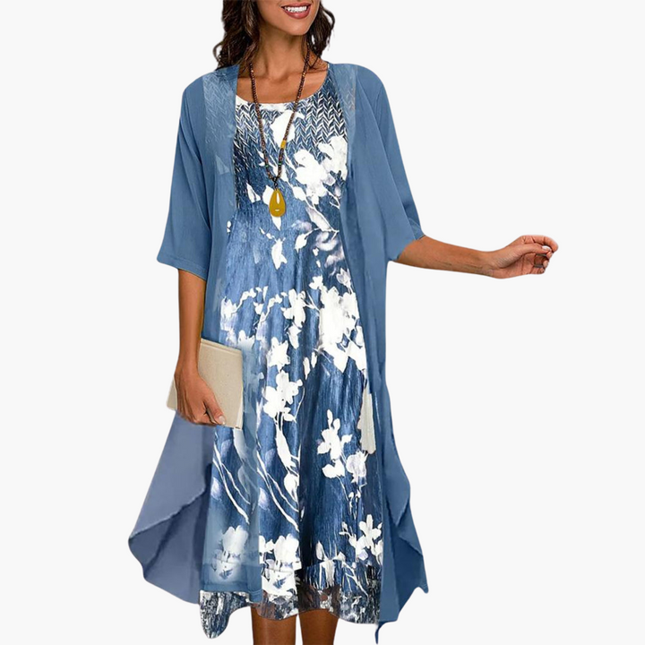 Langes Blumenkleid für Damen – Sommerlich mit Cardigan