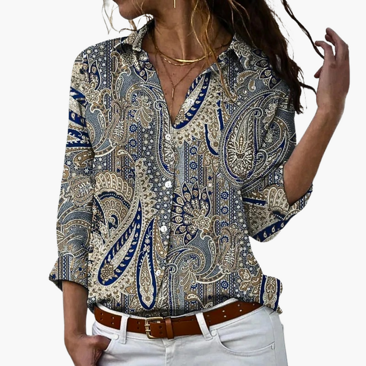 Damenbluse mit Knopfleiste und bedruckter Oberfläche