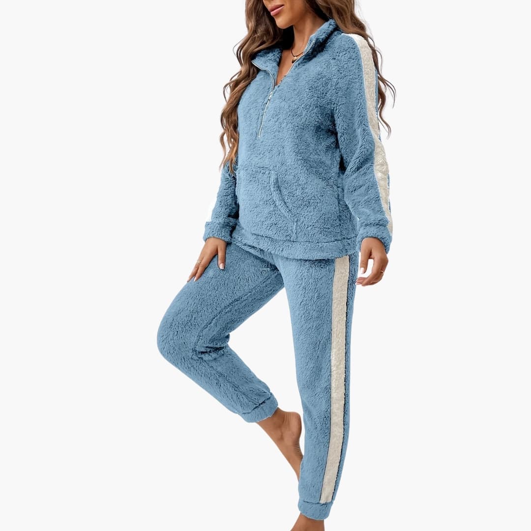 Damen Loungewear Set mit Halb-Reißverschluss und langen Ärmeln