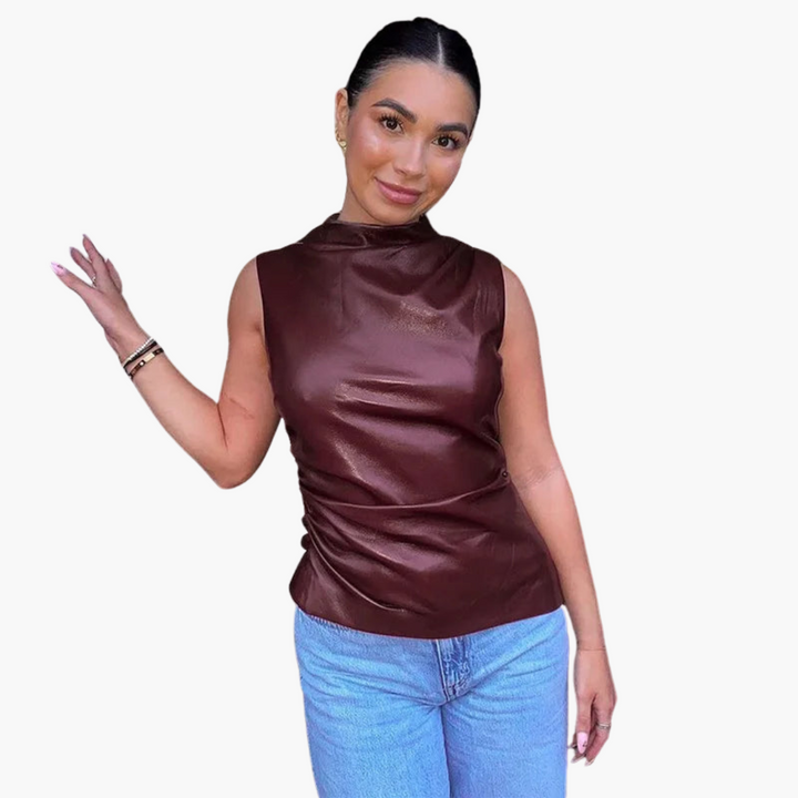 Faux Leder Top für Damen – Ärmelloses, elegantes Design