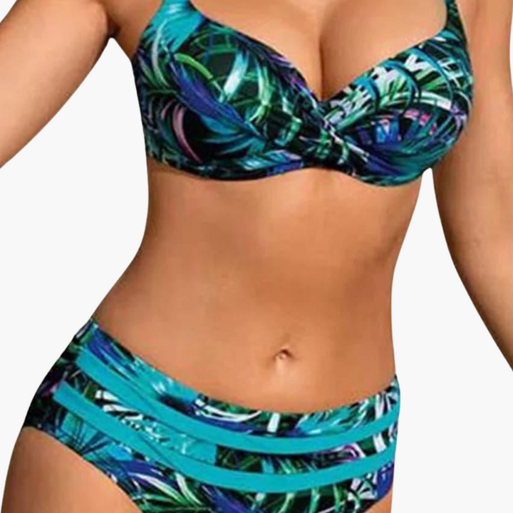 Damen Bikini Set mit Tropenprint - Hoher Bund und Bügel