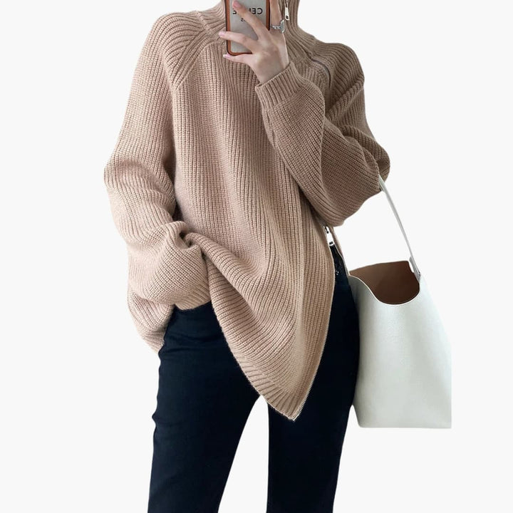 Damen Pullover mit Seitlichem Reißverschluss und Stehkragen