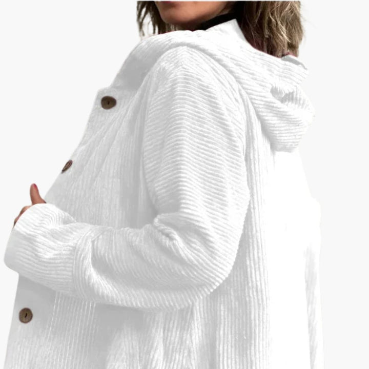 Damen Cordjacke mit Kapuze und aufgesetzten Taschen