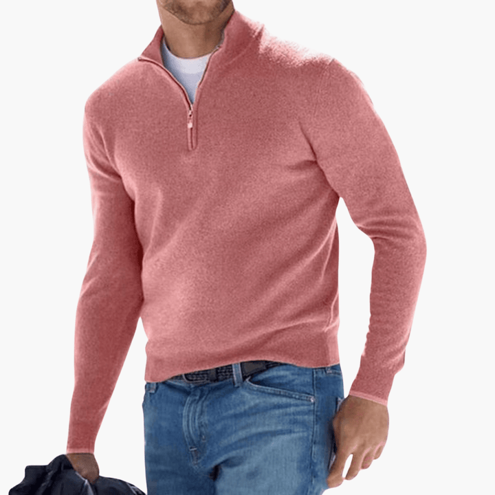 Stilvoller Merino-Pullover mit V-Ausschnitt und Reißverschluss für Männer - SchmiedeMode