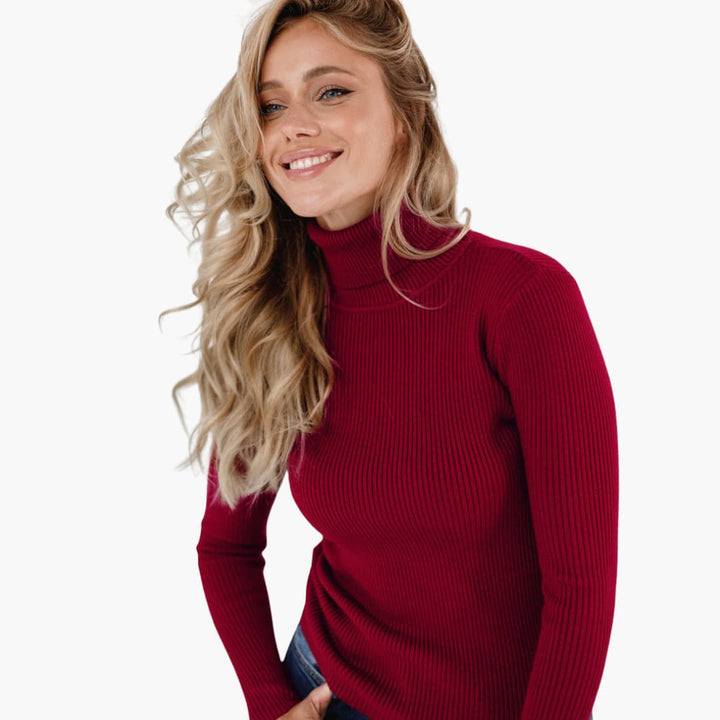 Damen Turtleneck Pullover mit gerippten Bündchen und Saum